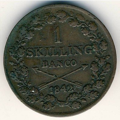 Швеция 1 скиллинг 1842 год