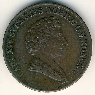 Швеция 1 скиллинг 1842 год