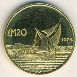 Мальта 20 фунтов 1974 год