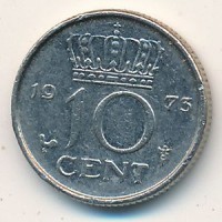 Монета Нидерланды 10 центов 1973 год - Королева Юлиана