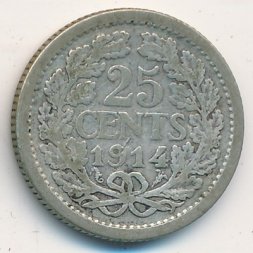 Нидерланды 25 центов 1914 год