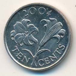 Монета Бермудские острова 10 центов 2004 год