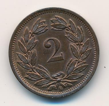 Швейцария 2 раппена 1879 год