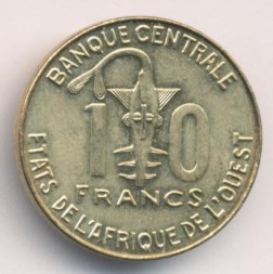 Монета Западная Африка 10 франков 2005 год