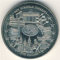 Либерия 5 долларов 2002 год