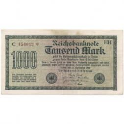 Веймарская Республика 1000 марок 1922 год - Красный номер - VF