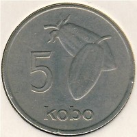 Монета Нигерия 5 кобо 1973 год