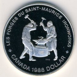 Канада 1 доллар 1988 год - 250 лет кузницам Сен-Мориса (Proof)