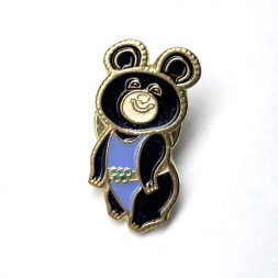 Значок Олимпийский мишка (лиловый). XXll Олимпийские игры. Москва 1980