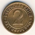 Веймарская республика 2 рейхспфеннига 1924 год (D)