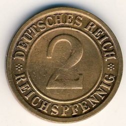 Веймарская республика 2 рейхспфеннига 1924 год (D)