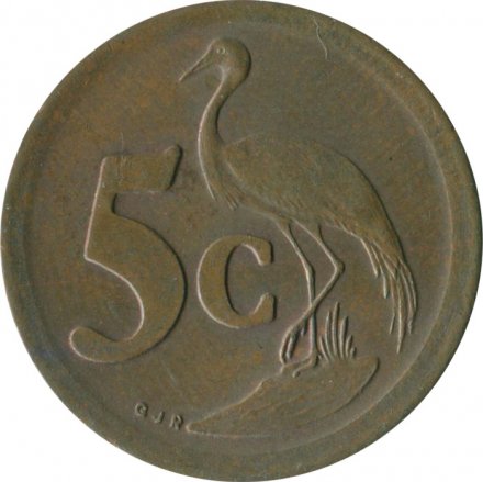 ЮАР 5 центов 1991 год - Райский журавль