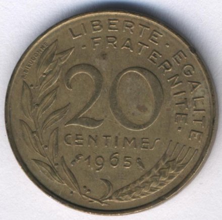 Франция 20 сантимов 1965 год