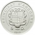 Андорра 5 динеров 2010 год - Бурый медведь