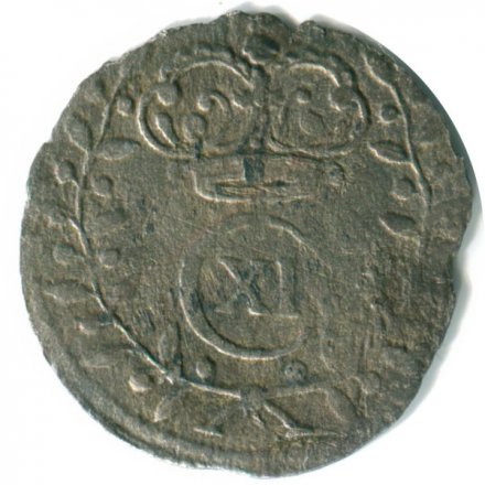 Швеция 1 эре 1672 год (Отметка монетного двора &quot;DF&quot; на реверсе)