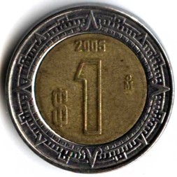 Монета Мексика 1 песо 2005 год - Хохлатый сокол