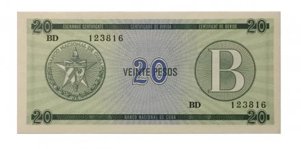 Куба 20 песо (валютный сертификат) 1985 год (B) - UNC