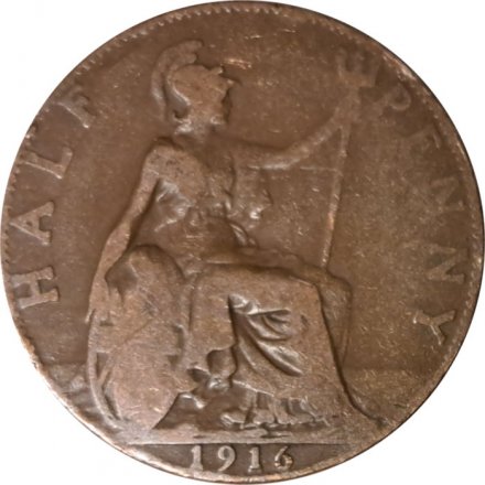 Великобритания 1/2 пенни 1916 год - Король Георг V