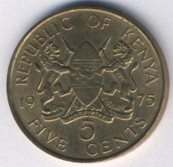 Кения 5 центов 1975 год