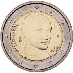 Италия 2 евро 2019 год - 500 лет со дня смерти Леонардо да Винчи