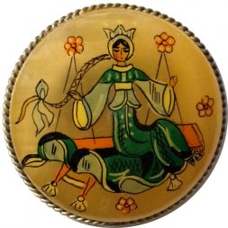 Брошь "Варвара краса, длинная коса", селенит, ручная роспись, 60-70 гг.