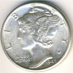 США 1 дайм (10 центов) 1945 год (D)