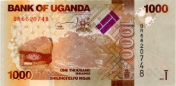 Уганда 1000 шиллингов 2013 год - Герб. Антилопы. Монумент независимости UNC