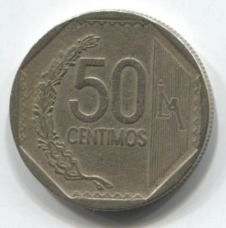 Монета Перу 50 сентимо 2011 год