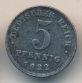 Германия 5 пфеннигов 1922 год (D)
