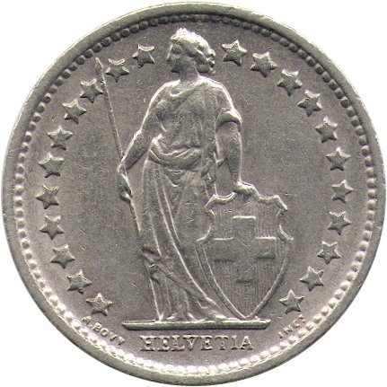 Швейцария 1/2 франка 1969 год (Без отметки монетного двора)