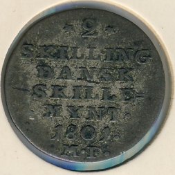 Дания 2 скиллинга 1801 год
