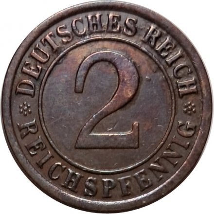 Веймарская республика 2 рейхспфеннига 1925 год (A)