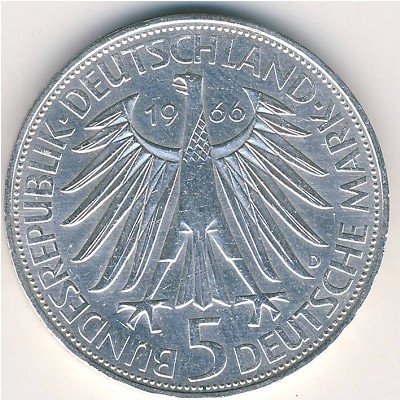 ФРГ 5 марок 1966 год - Готфрид Вильгельм Лейбниц