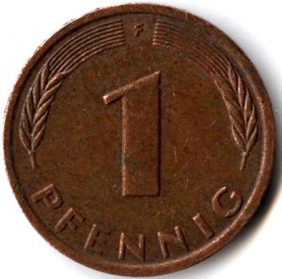 ФРГ 1 пфенниг 1969 год - F