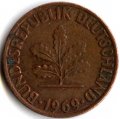 ФРГ 1 пфенниг 1969 год - F