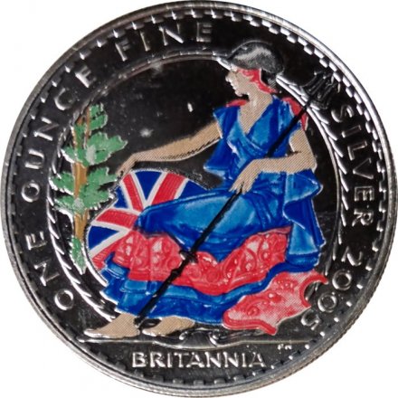 Великобритания 2 фунта 2005 год - Британия сидит (цветная)