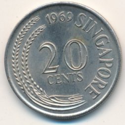 Сингапур 20 центов 1969 год