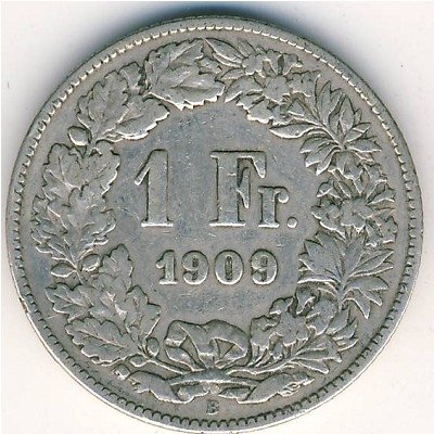 Швейцария 1 франк 1909 год