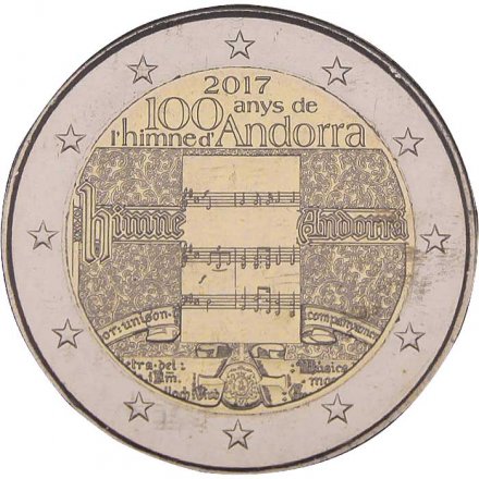 Андорра 2 евро 2017 год - 100 лет гимну Андорры