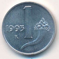 Италия 1 лира 1993 год
