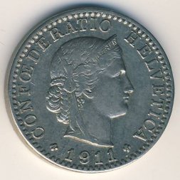 Швейцария 20 раппенов 1911 год