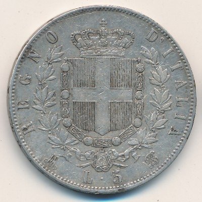Италия 5 лир 1873 год