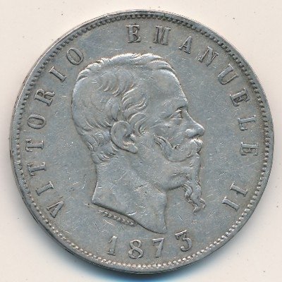 Италия 5 лир 1873 год