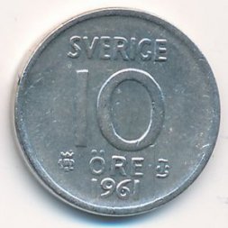Швеция 10 эре 1961 год - Король Густав VI Адольф (TS)