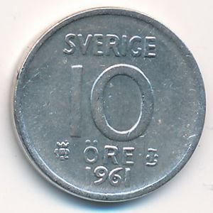 Швеция 10 эре 1961 год - Король Густав VI Адольф (TS)