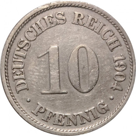 Германия 10 пфеннигов 1904 год (F)