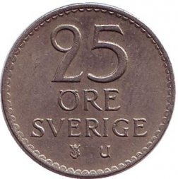 Швеция 25 эре 1969 год - Король Густав VI Адольф