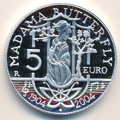 Италия 5 евро 2004 год - 100 лет опере Мадам Баттерфляй