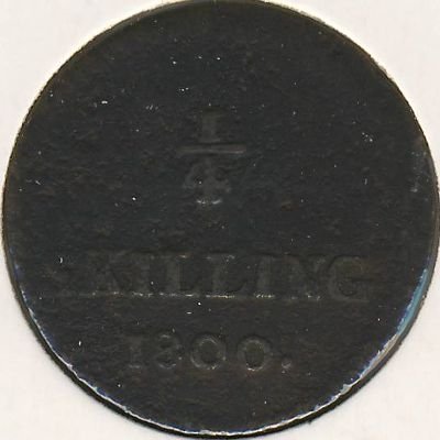 Швеция 1/4 скиллинга 1800 год