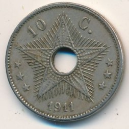 Бельгийское Конго 10 сентим 1911 год